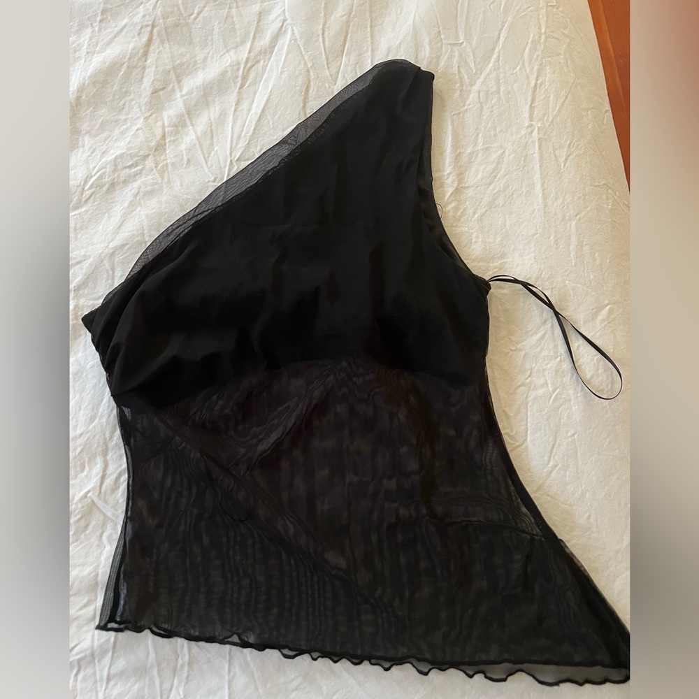 Princess Polly One Shoulder Black Mesh Top
